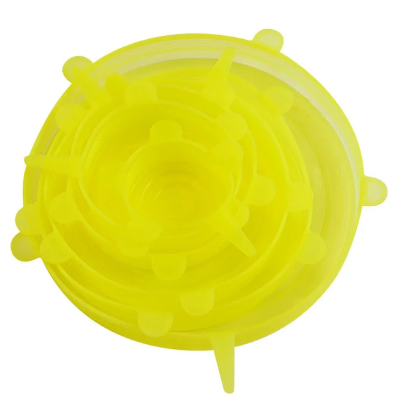 6Pcs Food Grade Silicone Preservation Cover Reusable Airtight Food Universal Dish Stretch round Lids for Kitchen Accessories